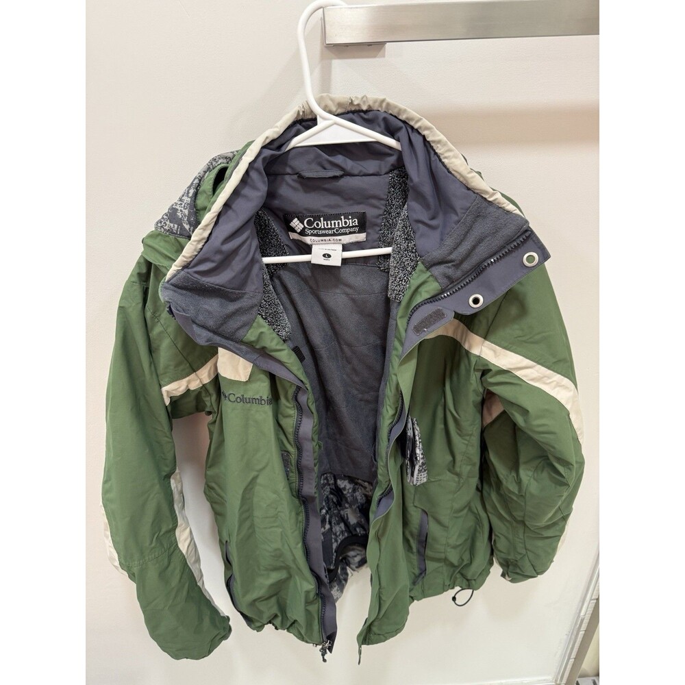 Columbia Winter Coat Women’s Size L Green White Gray Integral Hood Fleece Lined